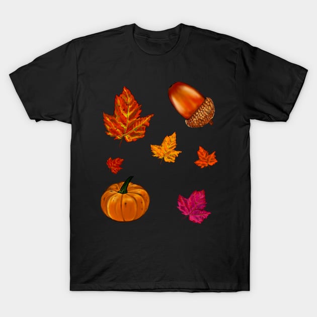 Autumn thanksgiving acorn, pumpkin, maple leaf decorations for  Fall Autumn leaves sticker pack pattern T-Shirt by Artonmytee